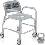 Vive Shower Chair & Toilet Riser with Wheels - Rolling Bathroom Seat for Elderly, Disabled, Handicapped - Adjustable Senior Raised Bath Potty Chair with Handles for Adults - w/ Arms & Locking Wheels