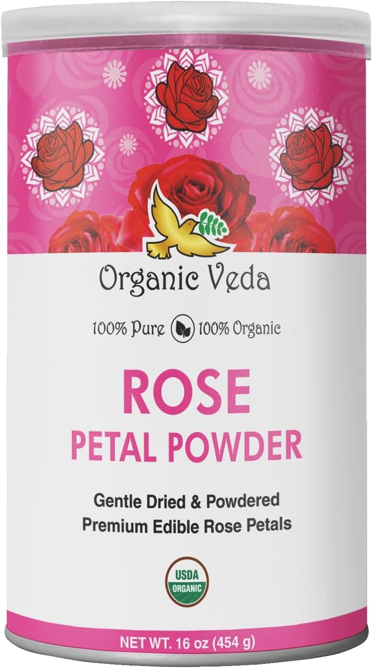 Organic Veda Edible Rose Petal Powder - Rose Petal Powder for Cooking, Herbal Tea, Smoothies, Toppings - Natural Rose powder for DIY Face Masks, Skin & Hair Care - Vegan, No Gluten (16 oz)