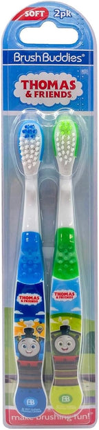 Brush Buddies Thomas and Friends Kids Toothbrush Twin Pack – Manual Toothbrushes for Toddlers & Children Ages 3+ – Soft Bristles – Green & Blue – Character Toothbrush for Boys & Girls