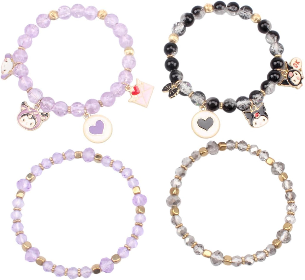 Cute Cartoon Charm Beaded Stretch Bracelet Set, Crystal Beads with Enamel Animal Charms