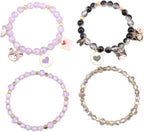 Cute Cartoon Charm Beaded Stretch Bracelet Set, Crystal Beads with Enamel Animal Charms