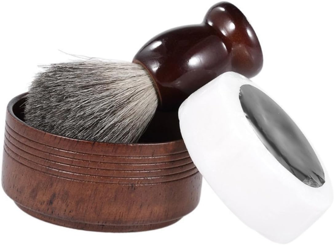 NOLITOY 3Pcs Men 's Shaving Brush Set with Wooden Handle Shaving Soap and Soap Bowl for Comfortable Grooming at Home Barber Shops