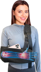 Arm Sling, Upgraded Straps, Ultimate Comfort, Convenient Pocket, Arm Sling Shoulder Immobilizer for Shoulder Injury, Elbow Injury, Wrist Injury, Fractured Bones, Rotator Cuff Support (L)