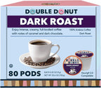 Double Donut Coffee Dark Roast Coffee Pods, Extra Bold Blend Coffee, Single Serve Coffee For Keurig K Cups Machines, Dark Roast Coffee in Recyclable Pods, 80 Count