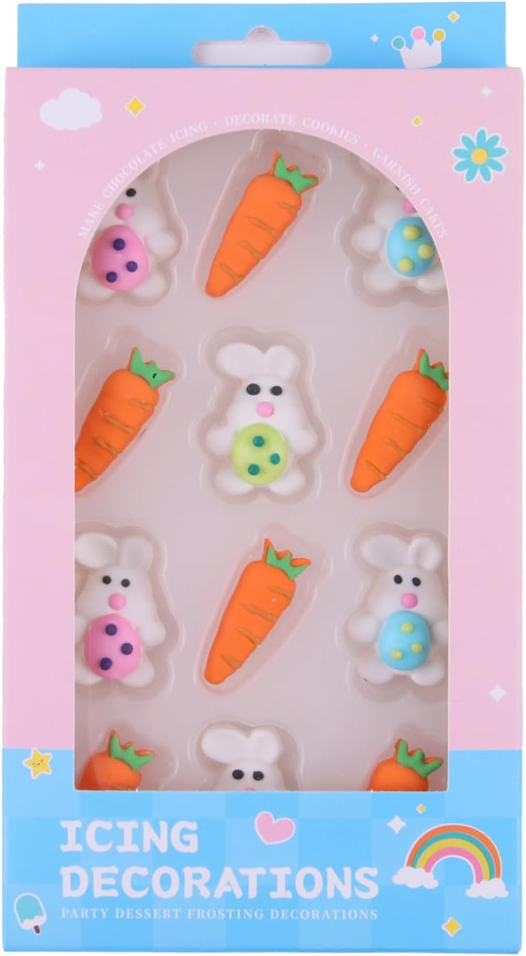Sentovac 12 Pcs Easter Bunny Carrot Icing Decoration Edible Candy Dessert Easter Sprinkles DIY For Cookie Cake Cupcake Topper Icing Frosting Decoration Supplies
