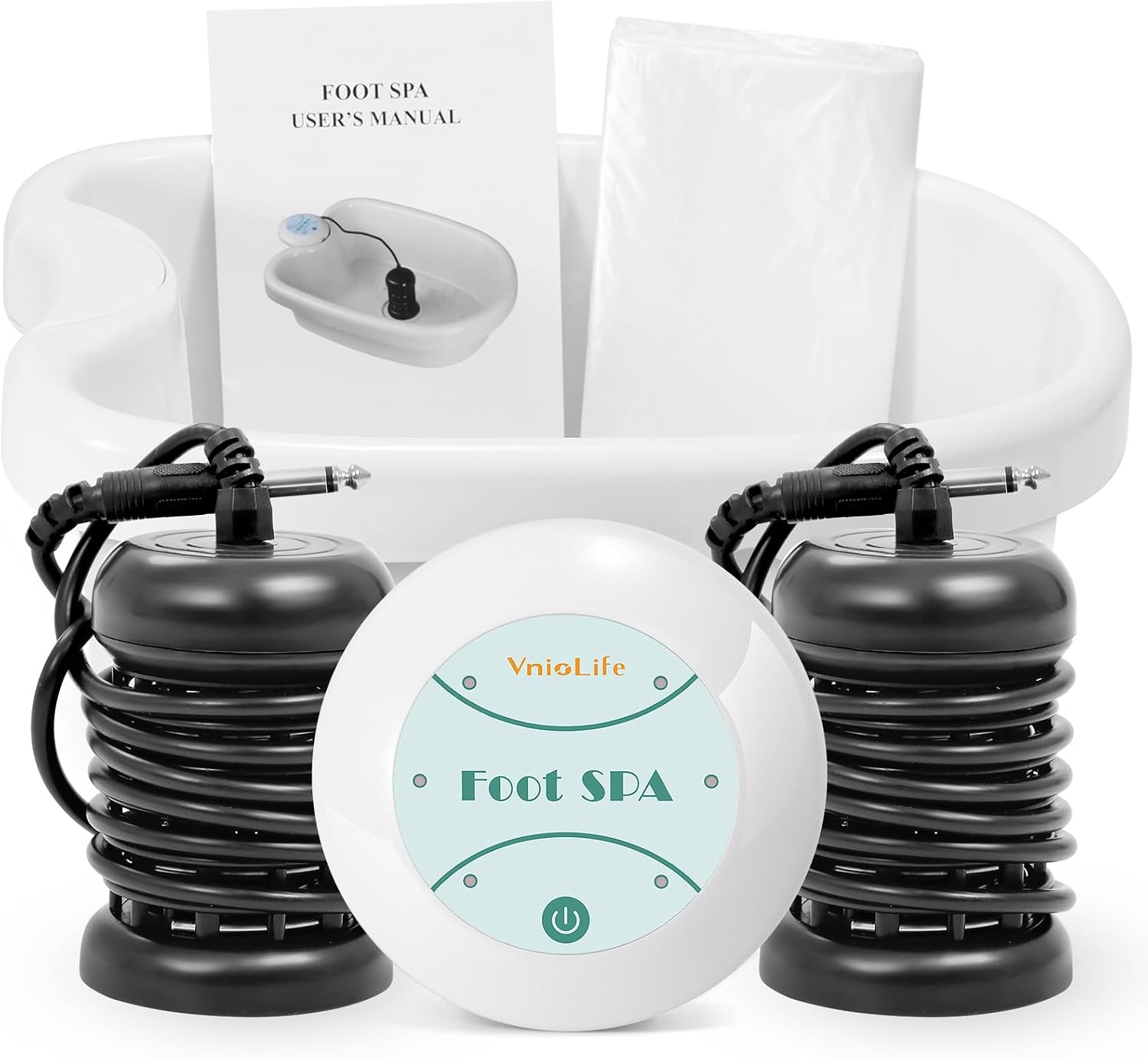 WL VnioLife Ionic Foot Bath Detox Machine with Bag, Portable Detox Foot Spa System, Ion Cleanse Detox Set for Home Beauty Salon Spa Use with Replacement Arrays, 100 Liners