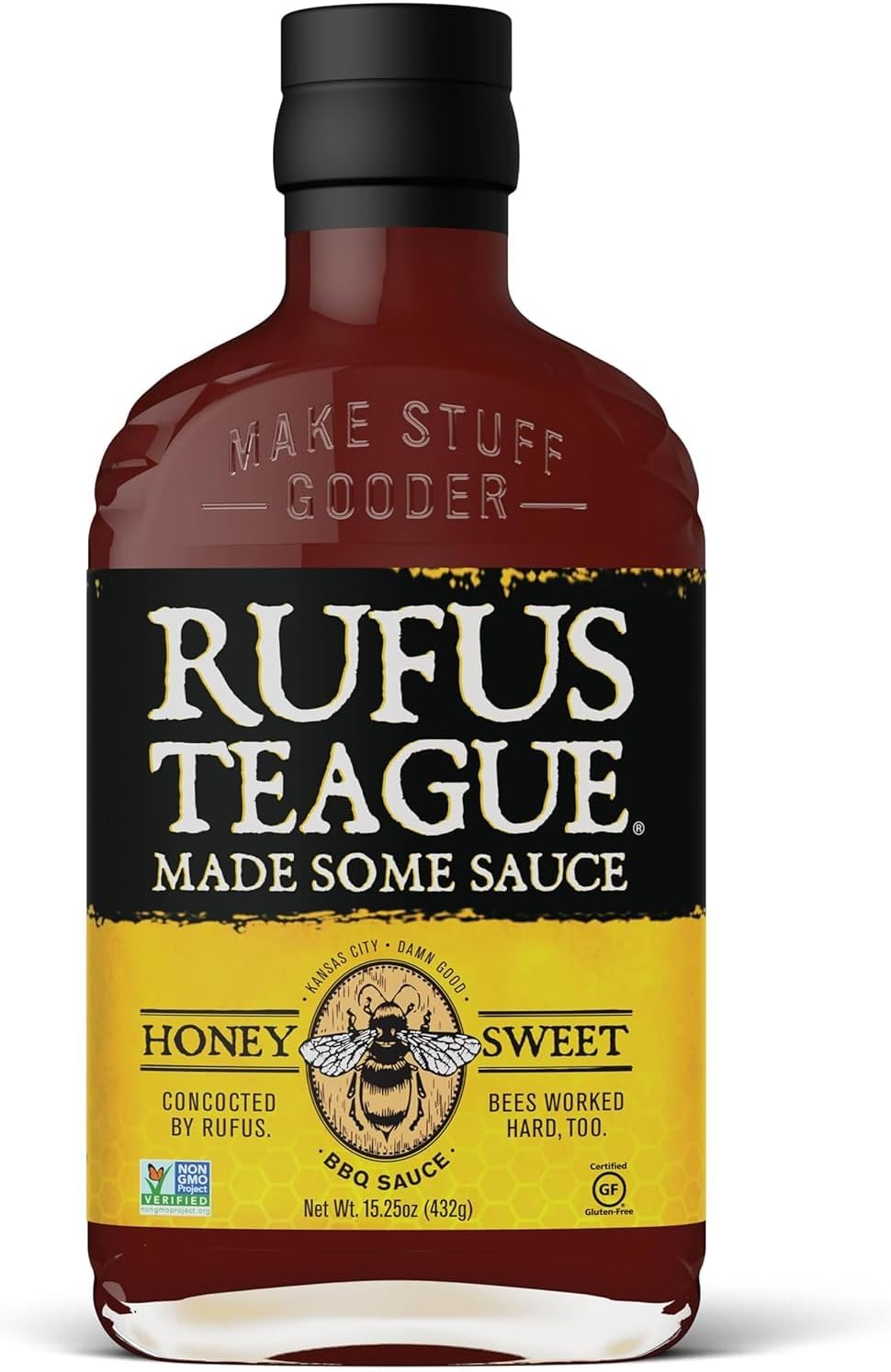Rufus Teague Honey Sweet BBQ Sauce, 1 Pack, Premium Barbecue Sauces with Natural Ingredients, Award-Winning Bold Flavor, Gluten-Free, Non-GMO, 15.25 oz