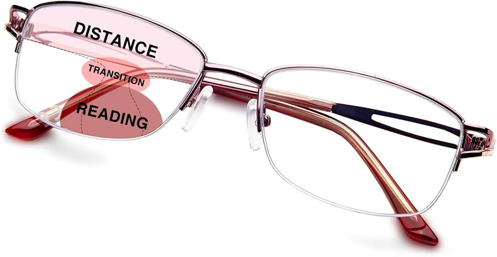 LianSan Metal Zero Top Progressive Multifocus Reading Glasses - for Women Half-Rim Blue Light Blocking Readers Clear Top Pink 2.50