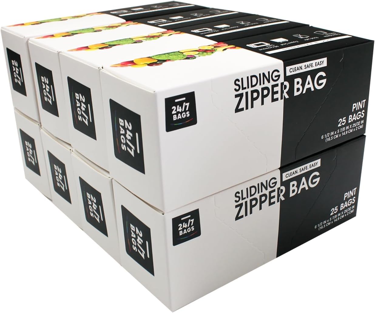 Pint Slider Storage Bags- 200 Count, Featuring Expandable Bottom, Zero BPA, Microwave-Safe(8 boxes of 25)