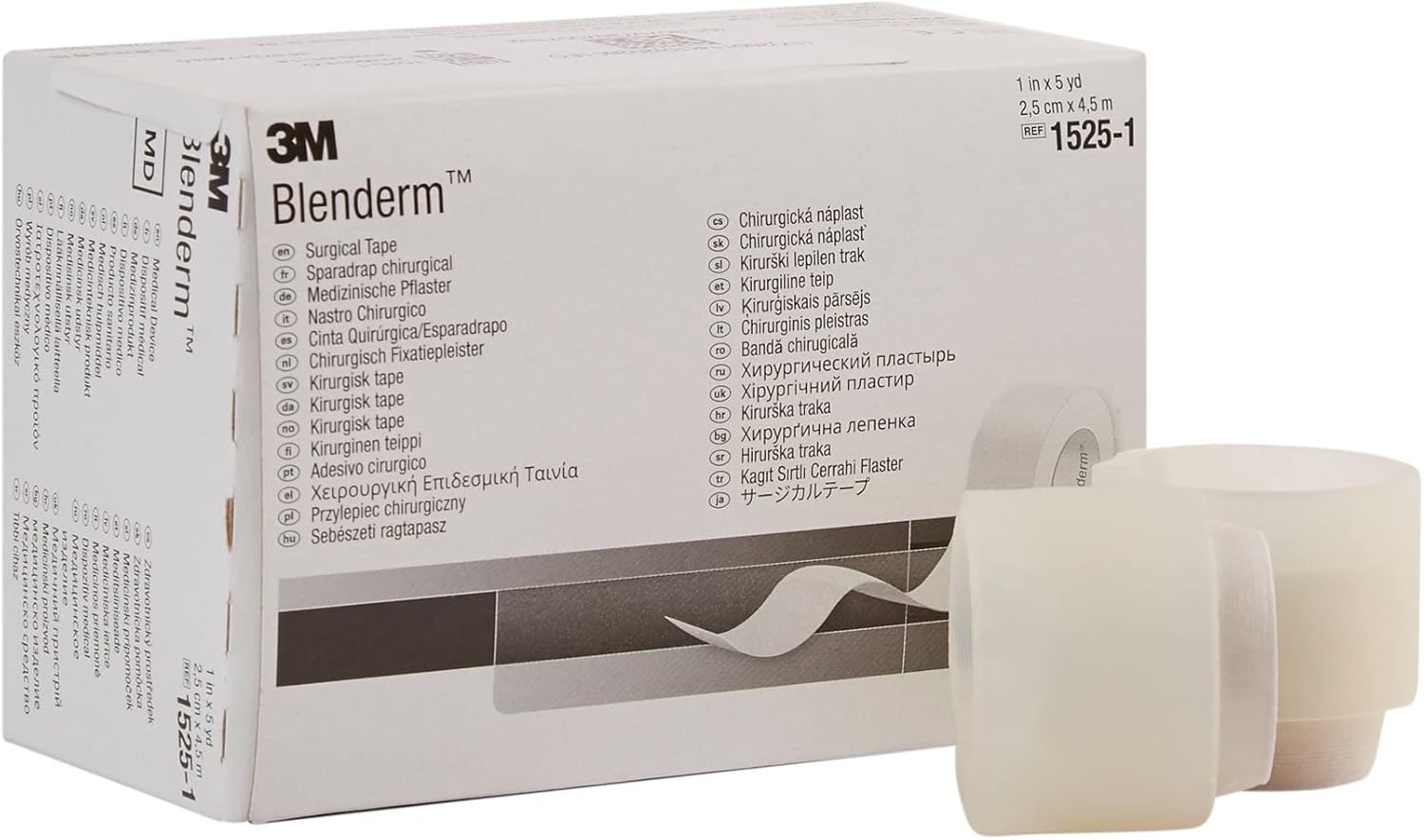 3M Blenderm Transparent, Hypoallergenic, Waterproof Plastic Medical Tape, 1" x 5 Yards, 12 Rolls, 1 Pack