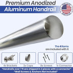 9FT Aluminum Handrail Kit for Indoor/Outdoor Stairs (2–18 FT Available) 1.97" Round Wall Mount Stair Railing, Stainless Steel Look, with Adjustable Steel Brackets Complete DIY Grab Bar Kit ARESSCORP