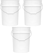 MKS Plastics 5-Gallon Bucket Only – No Lid Included, Made in USA, Food Grade BPA Free Plastic, Heavy Duty Multi-Use, Metal Handle with Grip, Stackable Storage – White, 3 Pack