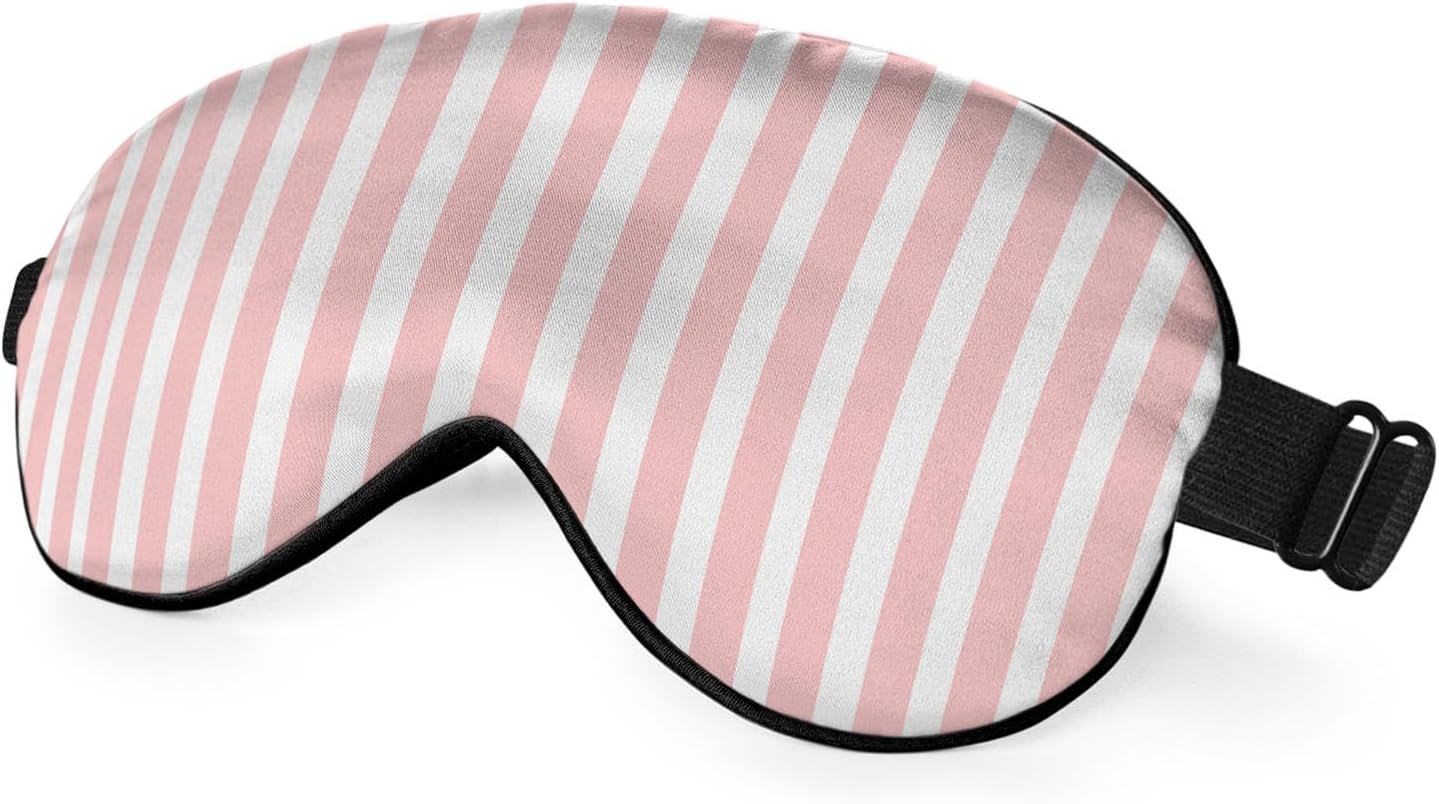Striped Eye Mask Sleeping Mask Pink and White Stripes Sleep Masks Silky Soft Eye Cover for Women Men Shading Blindfold for Air Travel Sleeping