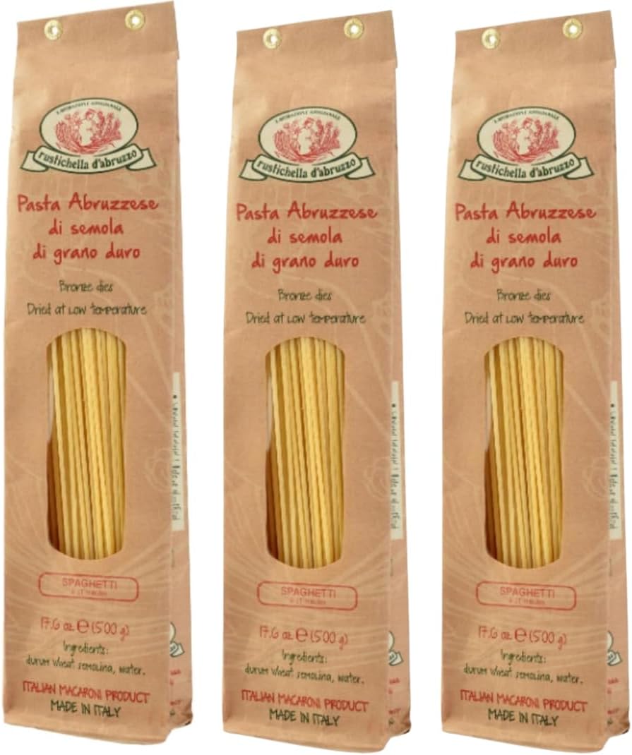 Rustichella d'Abruzzo Spaghetti (Pack of 3) 500g Each - Classic Italian Long Pasta with Superior Flavor & Texture - Perfect for Olive Oil Sauces, Cacio e Pepe & Carbonara - Authentic Durum Wheat Pasta from Abruzzo