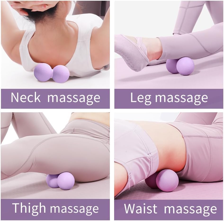 Double Lacrosse & Micro-Elastic Peanut Massage Ball - Myofascial Release Tool for Muscle, Back, Foot, and Physical Therapy, Mobility Roller for Acupressure and Relaxation (Purple)