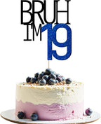 Bruh I'm 19 Cake Topper - Bro I'm 19, Happy Sweet 19 Ornament for Boys' 19th Birthday Party Supplies (blue 19)
