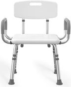 HOMLAND Shower Chair for Inside Shower with Arms and Back, 500 lbs Heavy Duty Shower Seat for Bathtub, Height Adjustable Safety Bath Seat for Elderly, Adults, Handicap and Disabled, White