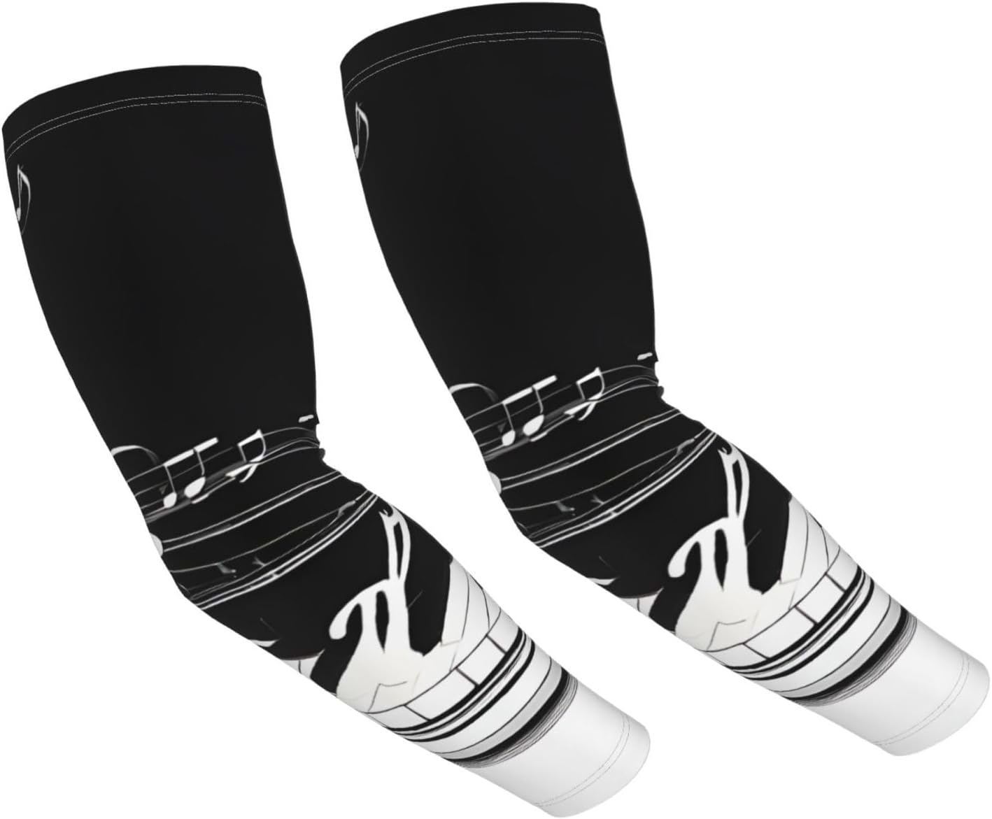 (Black White Music Note) Cooling Arm Sleeves with Thumb Hole Outdoor Gardening Sun Sleeves for Men Women