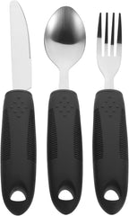 Healifty Anti-Shake Tableware Set for Elderly 3-Piece Adaptive Utensils with Non-Slip Handles Spoon Fork Cutter Eating Aid for Disabled Adults