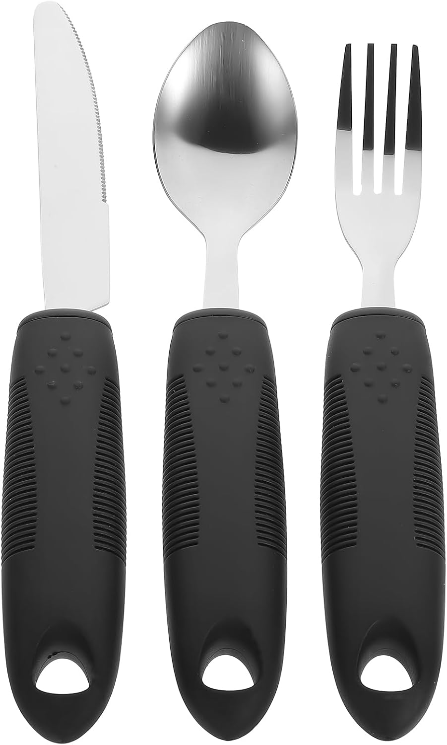Healifty Anti-Shake Tableware Set for Elderly 3-Piece Adaptive Utensils with Non-Slip Handles Spoon Fork Cutter Eating Aid for Disabled Adults