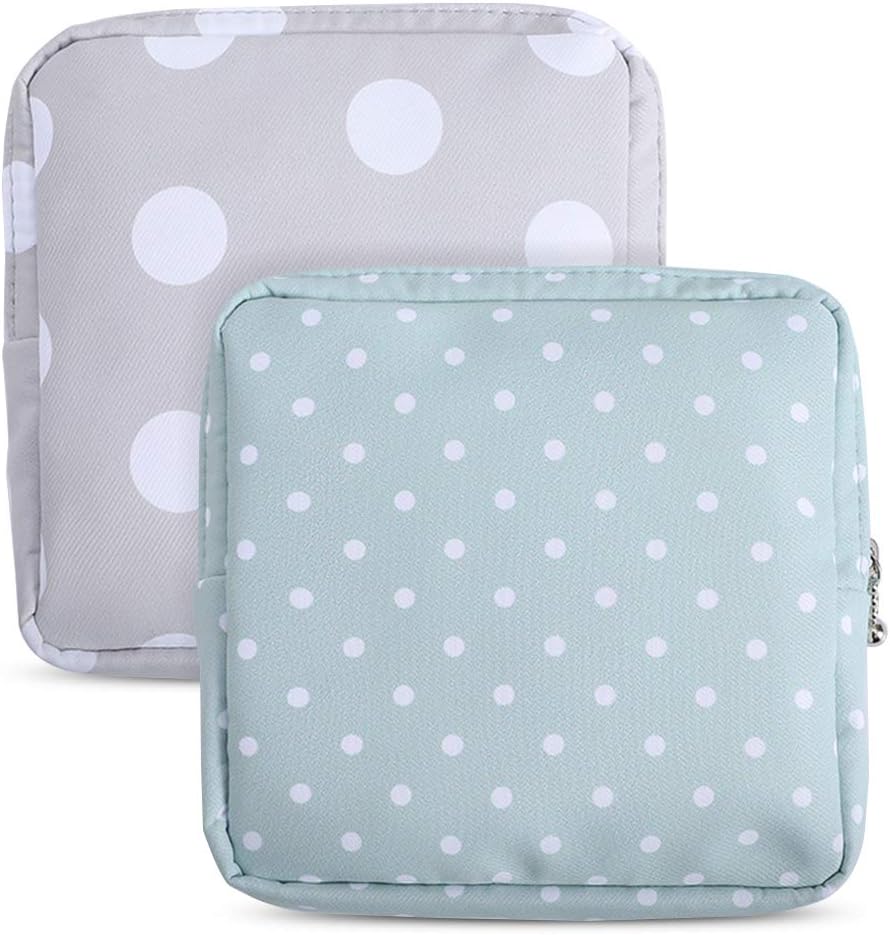Sanitary Napkin Storage Bag,2pcs Menstrual Cup Pouch,Cotton Cloth Portable Sanitary Napkin Pads Storage Bags Feminine Menstruation First Period Bag for Teen Girls Women Ladies(Dots)