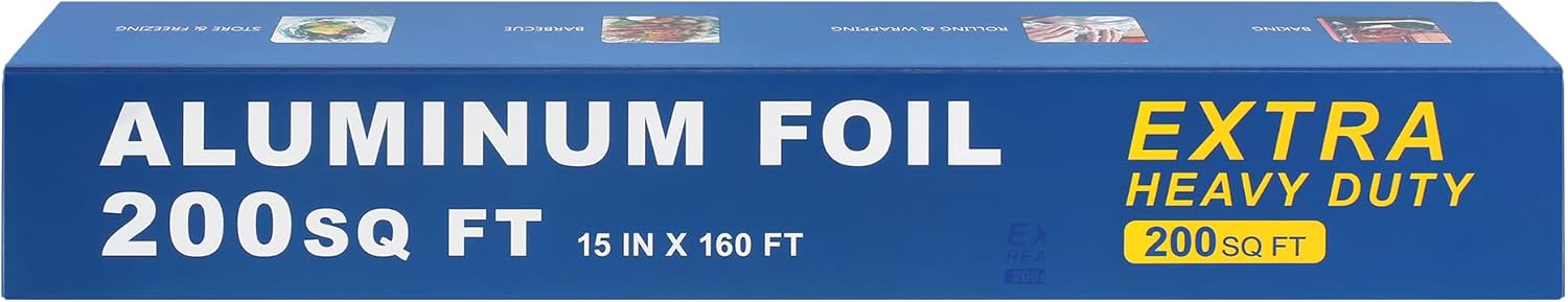 Super Thick Extra Heavy Duty Grilling Aluminum Foil 15" x 200 SQ FT(about 30% Thicker than Conventional Heavy Duty Foil) for Grilling, BBQ, Cooking, Food Preservation & Commercial Use