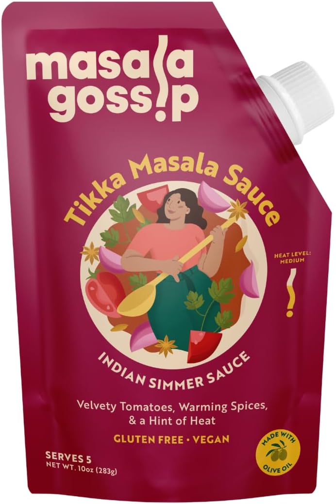 Masala Gossip Tikka Masala Simmer Sauce 10 oz - Authentic Curry Sauce - Plant-Based, Gluten-Free, Seed Oil Free, No Artificial Preservatives - 10 oz Pack of 1