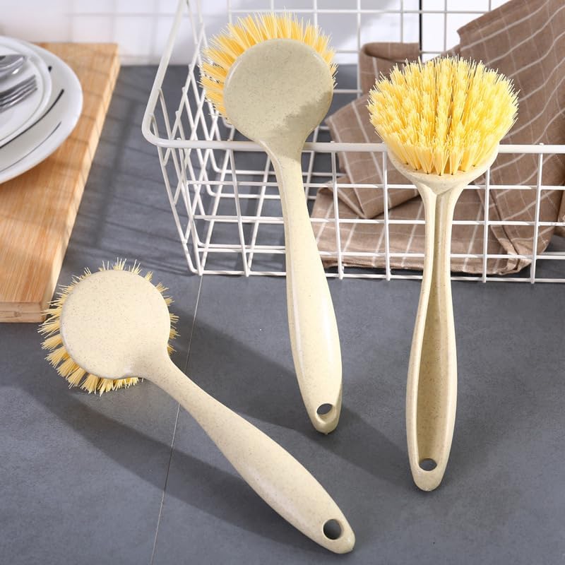Jerliflyer Dish Brush with Handle, Kitchen Dish Washing Brush Long Handle Brush for Cleaning Dishes, Pots, Pans, Sinks and Stoves