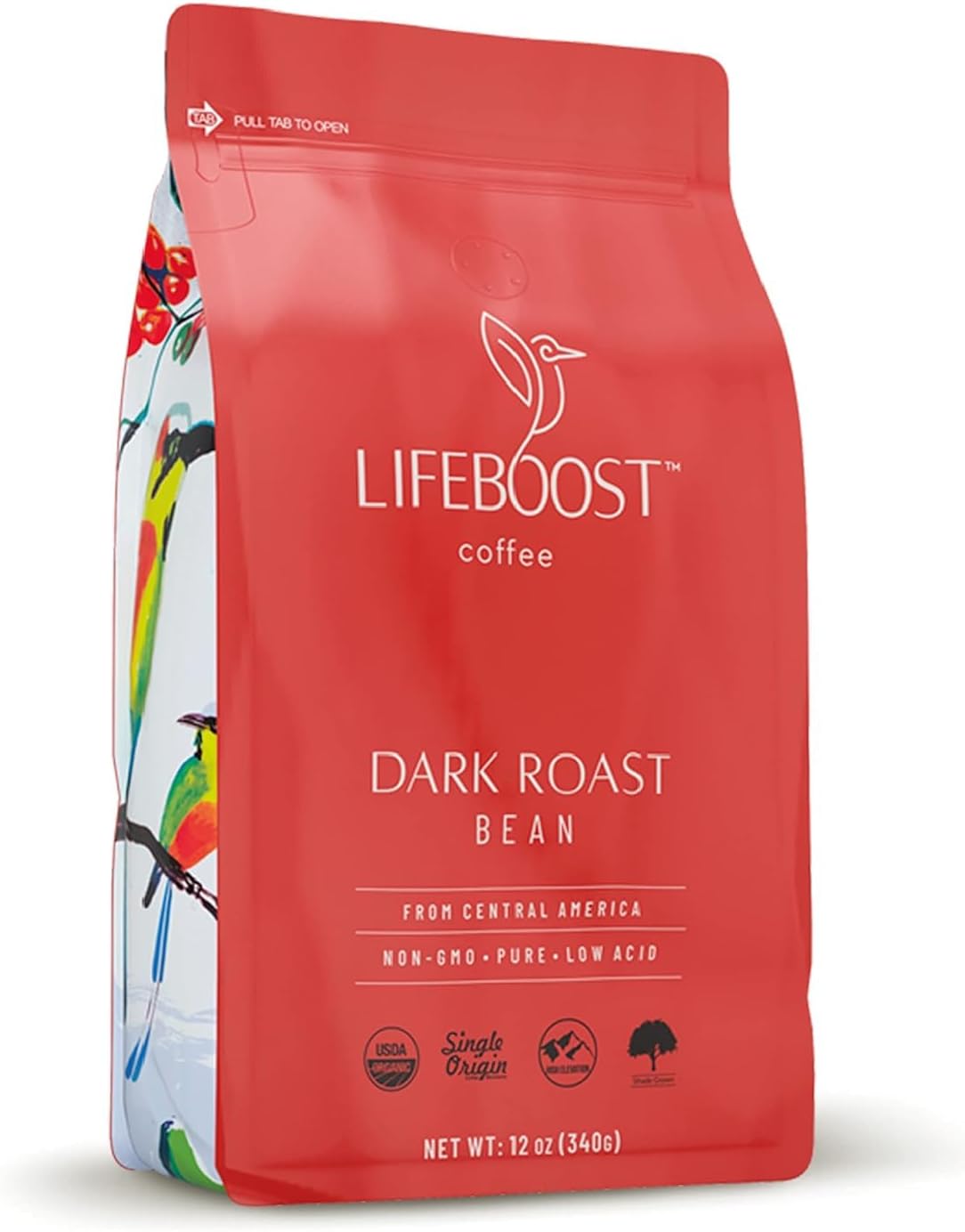 Lifeboost Dark Organic Coffee Beans - Single Origin Non-GMO Dark Roast Low Acid Coffee Beans - Third Party Tested For Mycotoxins & Pesticides - Whole Bean - 12 Ounces