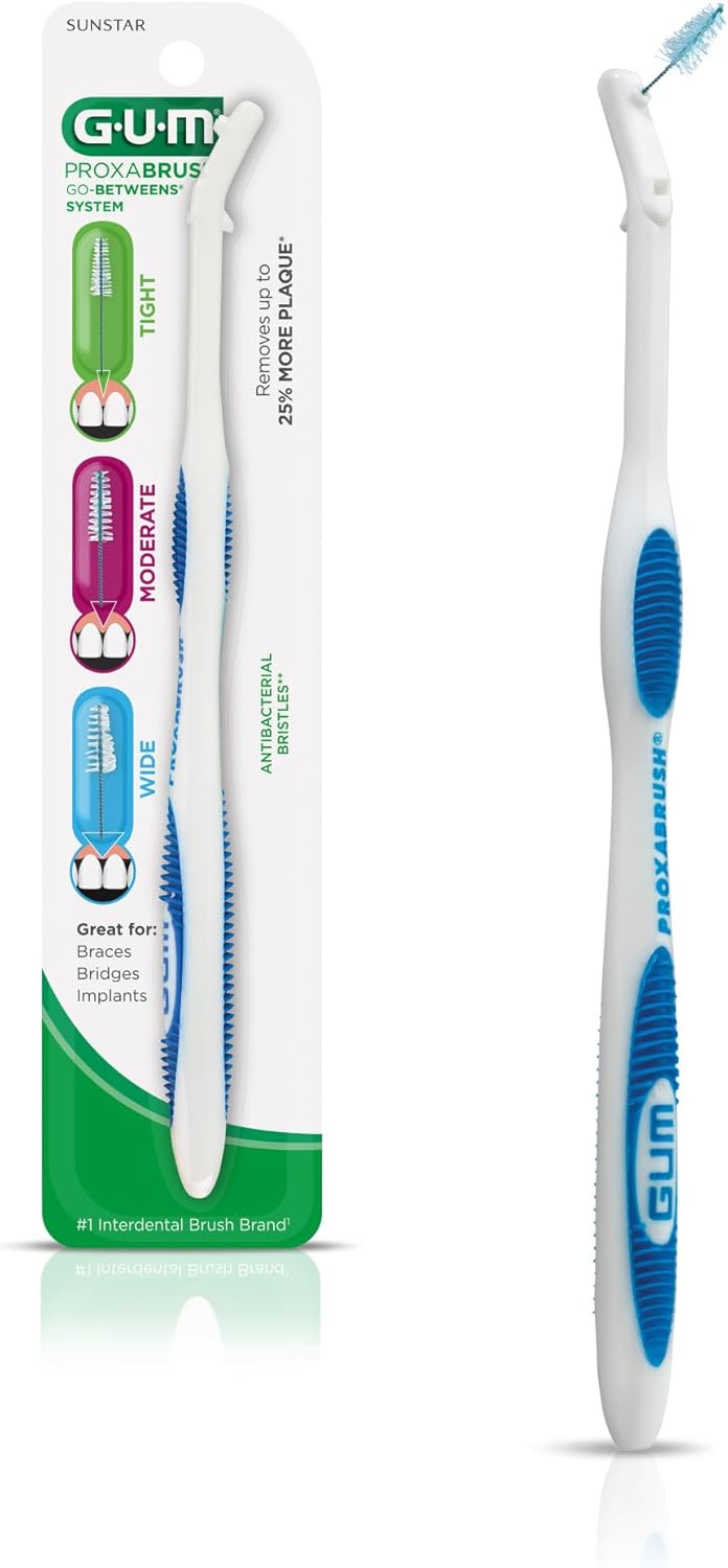 GUM Proxabrush Permanent Handle Refills - Compatible with Go-Betweens Interdental Brushes - Floss Picks for Teeth, Braces, and Implants