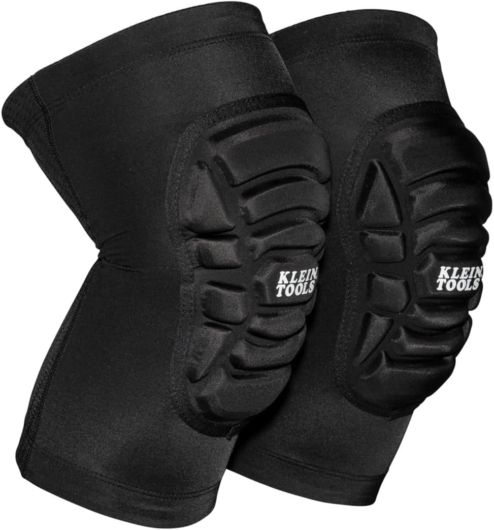 Klein Tools 60614 Knee Pads, Lightweight Padded Knee Sleeves, Breathable Mesh Back, Elastic Cuff with Slip-Resistant Silicone, S/M, Black