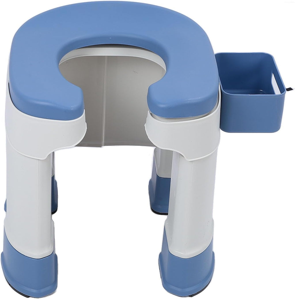 Elderly Squat Toilet Seat Shower Chair with Tissue Box for Seniors Pregnant Women, Foldable Commode Stool for Bathroom Squat Toilet (Blue)