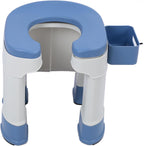 Elderly Squat Toilet Seat Shower Chair with Tissue Box for Seniors Pregnant Women, Foldable Commode Stool for Bathroom Squat Toilet (Blue)
