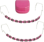 Fake Braces 2-Pcs Set Temporary Tooth Decoration with Metal Wires, Metal Brackets and Orthodontic Bands, Suitable for Orthodontists to Explain, for Dental Students to Practice (Pink)
