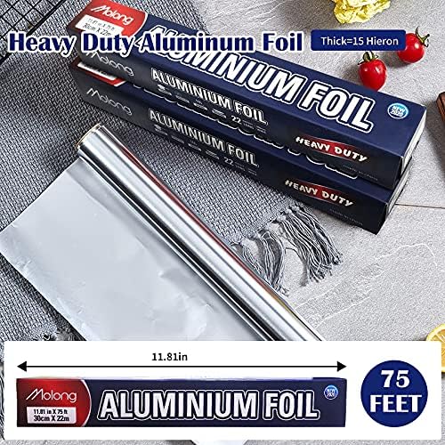 Aluminum Foil Wrap 75 Feet Long Heavy Duty Food Foil Wrap Kitchen Rap Suitable for Cooking, Roasting, Baking,BBQ and Family Parties (3 PACK)