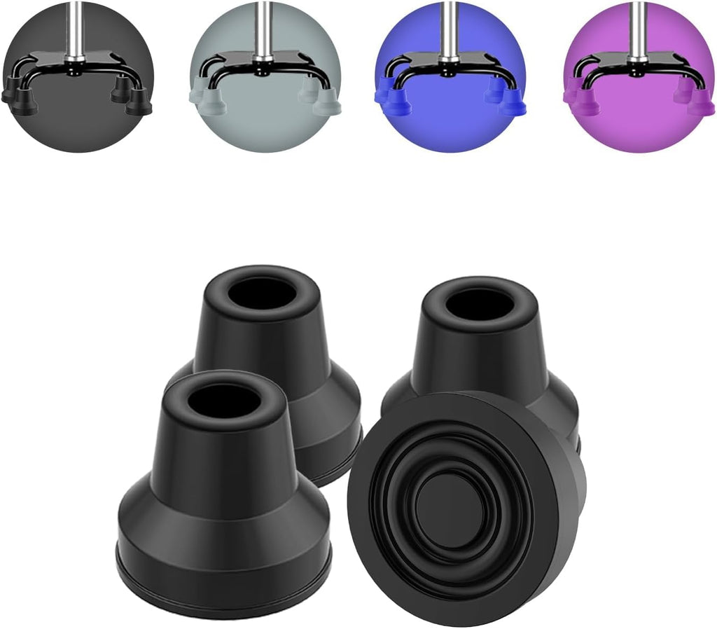 supregear Quad Cane Tips (4-Pack) - Heavy Duty Rubber Cane Tip - Non-Slip Extreme Grip Replacement Foot Pad - Accessories for Walking and Standing Stick for Women, Men, Seniors, Elderly
