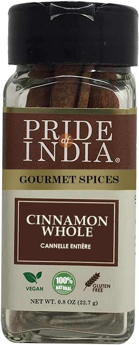 Pride of India | Cinnamon Bark Whole 0.8 oz (22.67 gm) Small Dual Sifter Bottle | Freshly Sourced from India | Gourmet Whole Spice | Strong Aroma | Perfect for Cooking & Baking | Easy to Use