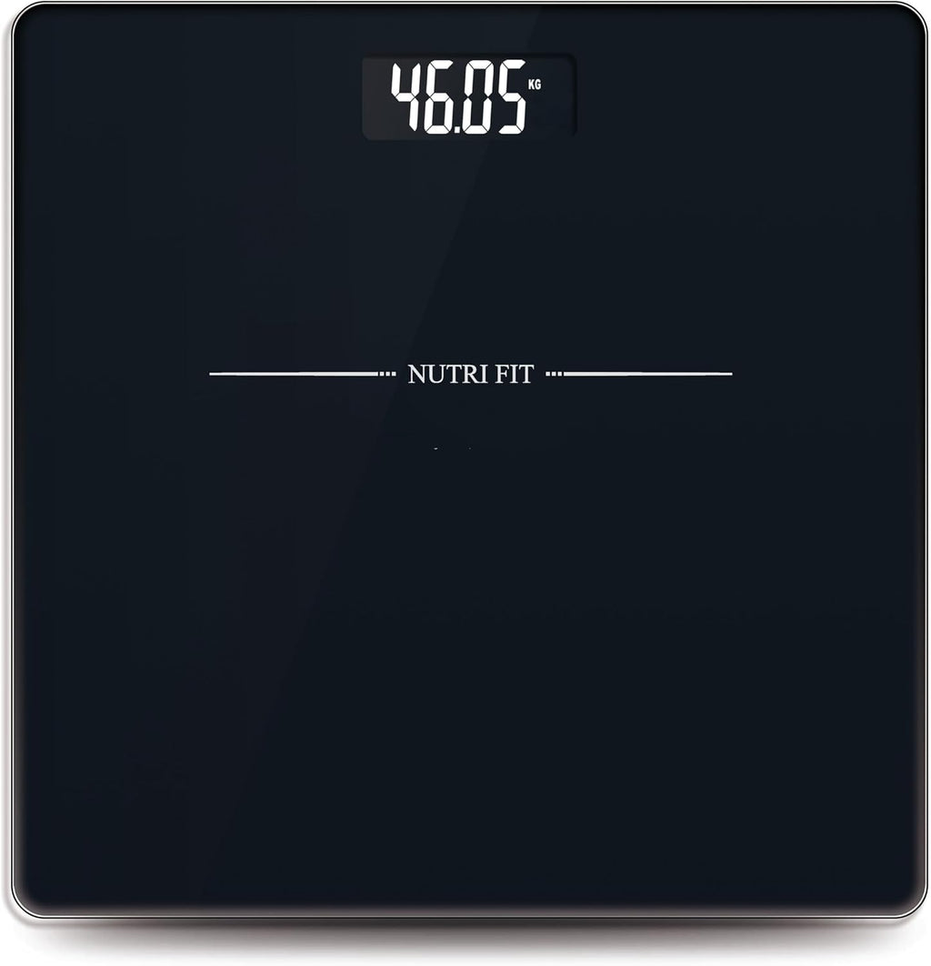 NUTRI FIT Digital Bathroom Scale for Body Weight Loss Watchers Electri Scales, 50g/0.1lb Discrepancy, Clear Backlit LCD Display and Step-On Techhology, 2*AAA Batteries Included, 330lb/150kg, Jet Black