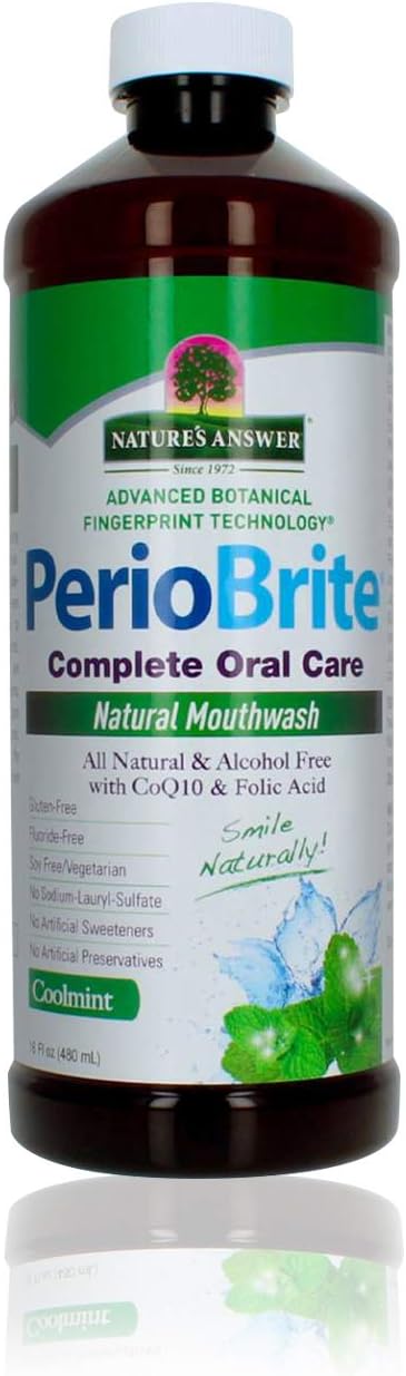 Nature's Answer PerioWash Mouthwash Alcohol-Free Cool Mint - 16 fl oz | Fluoride Free | Natural Breath Freshener | Stain Remover | Natural Teeth Whitener (Pack of 1)