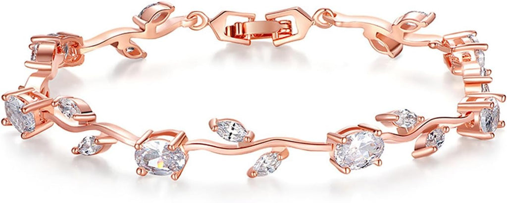 18k Yellow Gold-Plated Sterling Silver Diamond Accent Two-Tone Gemstone Tennis Bracelet Diamond Bangle Bracelet Rose Gold