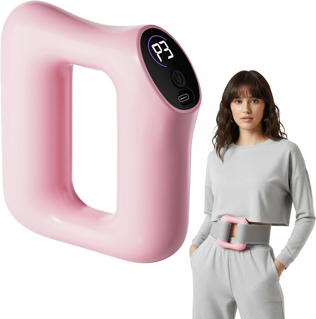 Deep Tissue Percussion Massage Gun, Ergonomic Fascia Blaster with 3 Modes & 5 Levels, Fascia Ring Massager with Belt for Muscle Relief & Full-Body Relaxation（Pink）