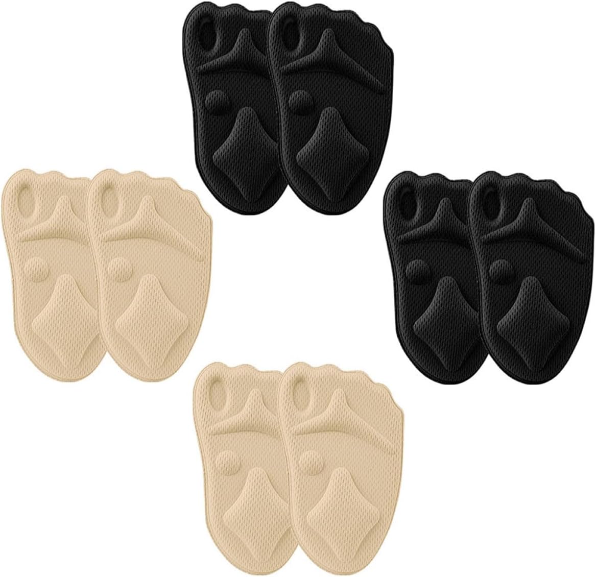 Yardwe 4 Pairs Breathable High Heels Forefoot Pads, Sweat-Absorbent 4d Sponge Front Palm Cushions, Non-Slip Half-Size Insoles for Relief in Women’s Shoes