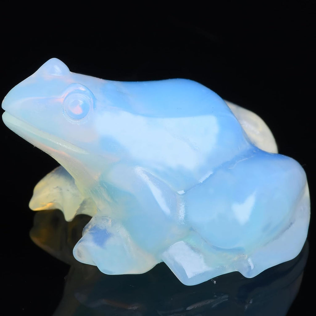 2 Inch Opal Frog Crystal Figurine，Frog Gifts Healing Crystal Decor，Frog Garden Statue Stone Energy Gemstones, in Bedroom Office Christmas Meditation Gifts Aquarium Decoration