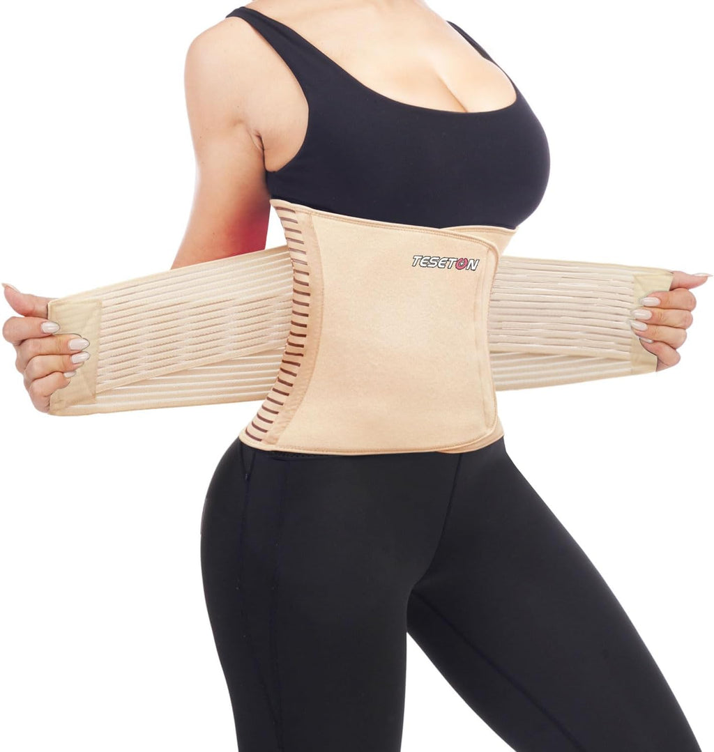 TESETON Back Wrap for Men & Women, Brace Belt Plus Size,Breathable Lumbar Support for Scoliosis, Waist Relax Lower Back Pain, Sciatica Pain Relief with 8 reinforced Bones 02 Beige-XL