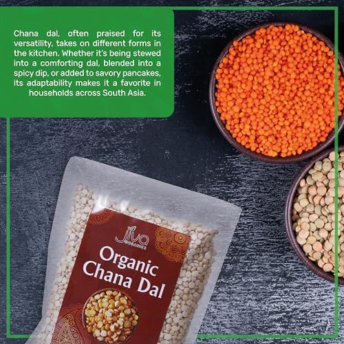 Jiva Organic Chana Dal 2 Pound Bag - Non-GMO, Premium, Certified - Split Desi Indian Chickpeas