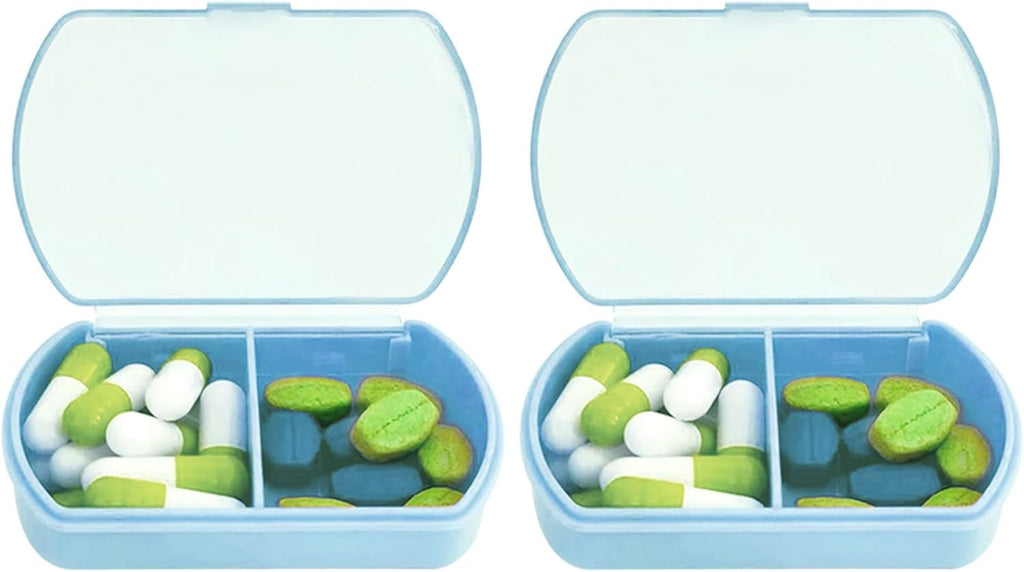 2PCS Small Pill Case Travel Pill Box Cute Pill Organizer for Purse Portable Daily Medicine Organizer 2 Compartment Pill Holder for Vitamins, Fish Oil, Supplements