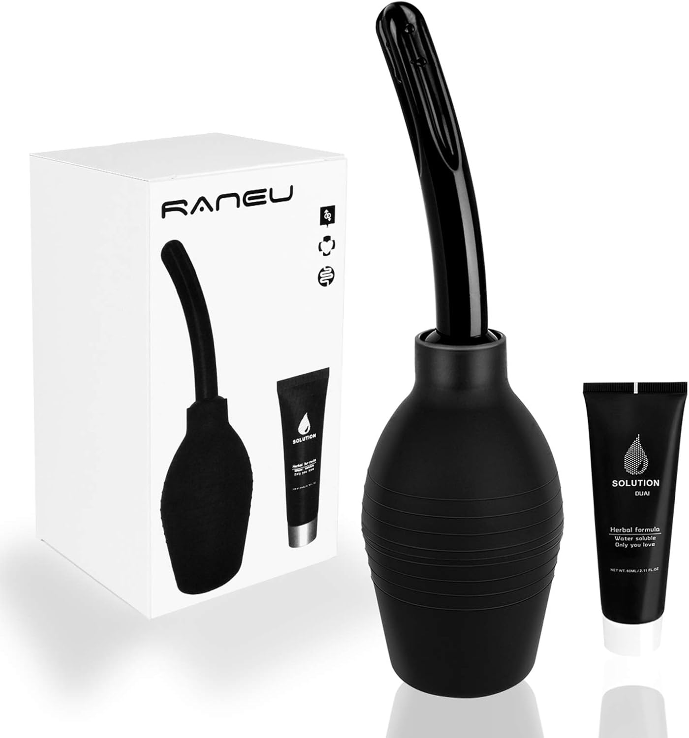 RANEU Enema Bulb Kit with Lube Anal Douche Superior Materials Douche for Men Women Made of Comfortable Material (Black)
