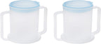 TWIN PACK ANTI-SPLASH ELDERLY OAP DURABLE REUSEABLE WIDE BASE LARGE HANDLES 300ML ADULT DRINKING CUP MUG