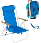 HOMSUPPLIE'S Folding Beach Chair Adjustable Headrest w/4 Flexible Tilt Angle, with Backpack Design, Headrests, Cup Holders & Armrests - Ideal for Sand,Camping, Lawn Concerts (Headrest,Blue, 1 pcs)