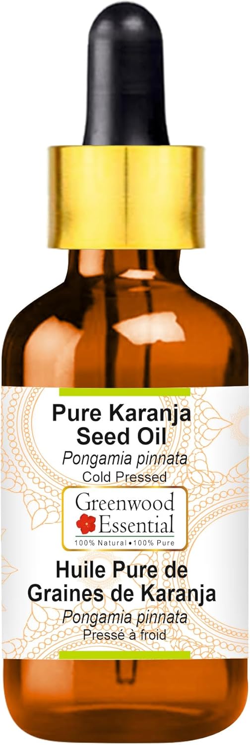 Greenwood Essential Pure Karanja Seed Oil (Pongamia pinnata) with Glass Dropper Cold Pressed 30ml (1 oz)